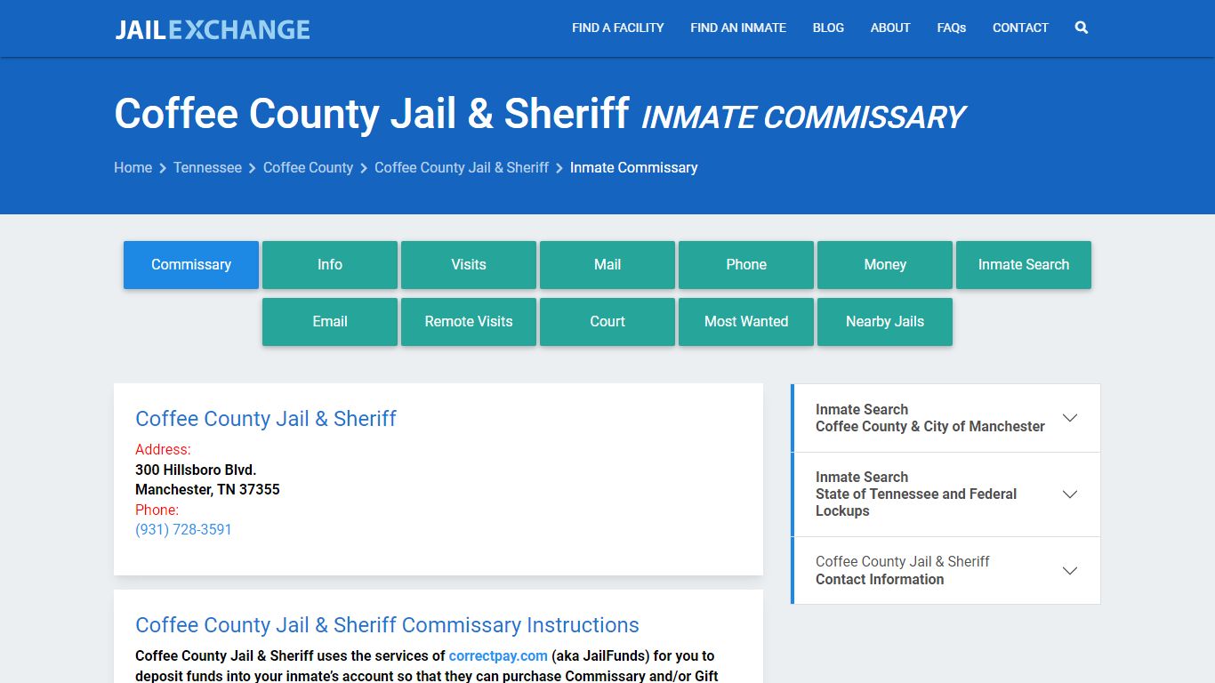 Coffee County Jail & Sheriff Inmate Commissary - Jail Exchange